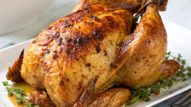 Sem óleo, sem manteiga: o frango assado precisa de apenas um líquido para que a pele fique crocante e brilhante