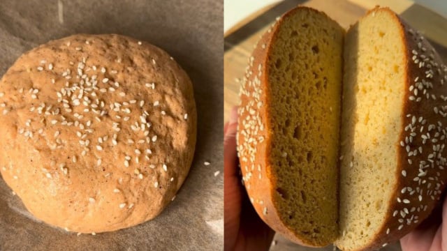O pão de lentilha fica úmido e mais denso do que o pão comum (Créditos: Reprodução/@thyme_4_cooking/Instagram)