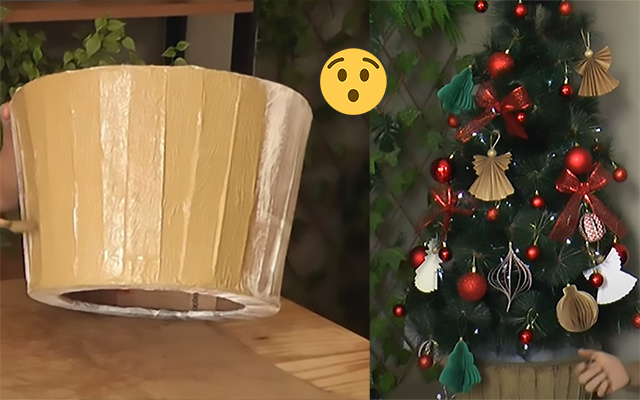 Saia rígida caseira para decorar a base da árvore de Natal reutilizando papelão é a melhor ideia que você vai ver hoje