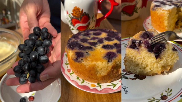 Bolo simples e fofinho de iogurte natural com uva: que tal esse bolinho pra variar o cardápio?