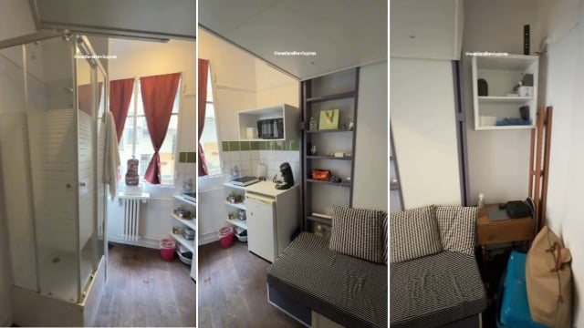 Apartamento de 9 metros quadrados impressiona com cama suspensa que libera espaço e divide opiniões: você alugaria esse Airbnb?