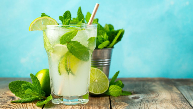 Suco de limão com hortelã com fatias e folhas dos dois ingredientes (Créditos: Shutterstock)