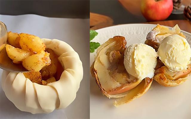 Viciei nessa sobremesa folhada de maçã, canela, doce de leite e sorvete de creme: receita fácil que parece de restaurante