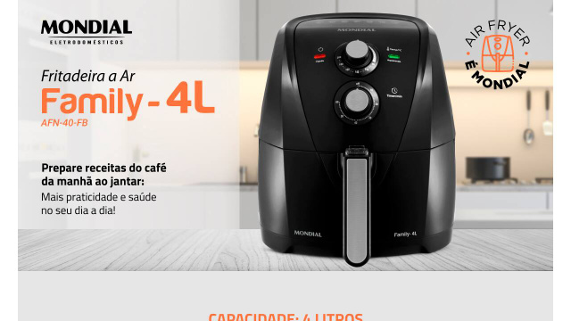  A air fryer 4L Mondial é perfeita para preparar alimentos com rapidez e praticidade (Imagem:Mondial)
 