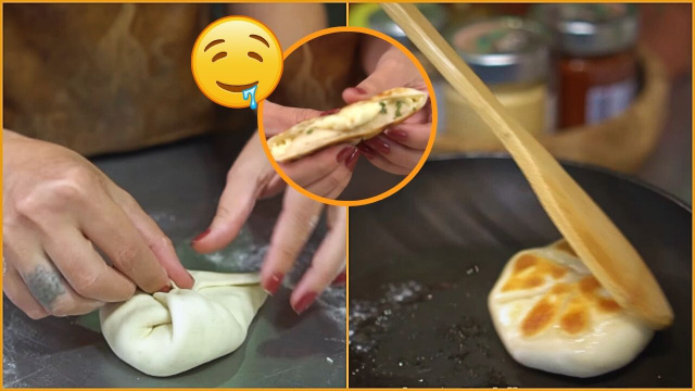 Pãozinho recheado de frigideira com massa de FARINHA DE TRIGO e IOGURTE: receita fácil e bem rapidinha pro seu café da manhã ou lanche