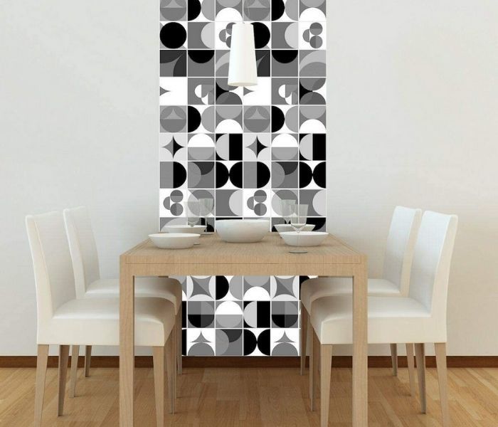 Adesivo de azulejo geométrico chic preto e branco para transformar a cozinha em minutos 